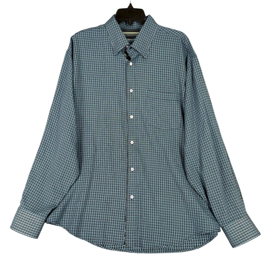 Bugatchi Uomo Shirt Mens XL Blue Plaid Button Down Long Sleeve Business Casual